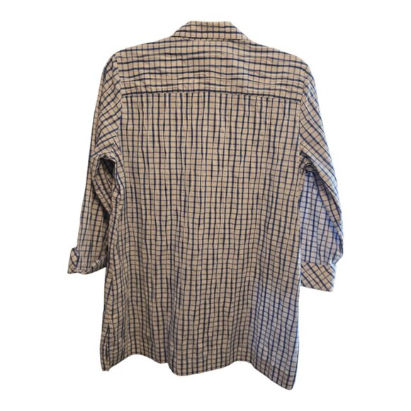 FOXCROFT NYC SIZE 10 SHAPED BLUE WHITE STRIPE TUNIC 3/4 SLEEVES VNECK CRINKLE - Picture 7 of 11